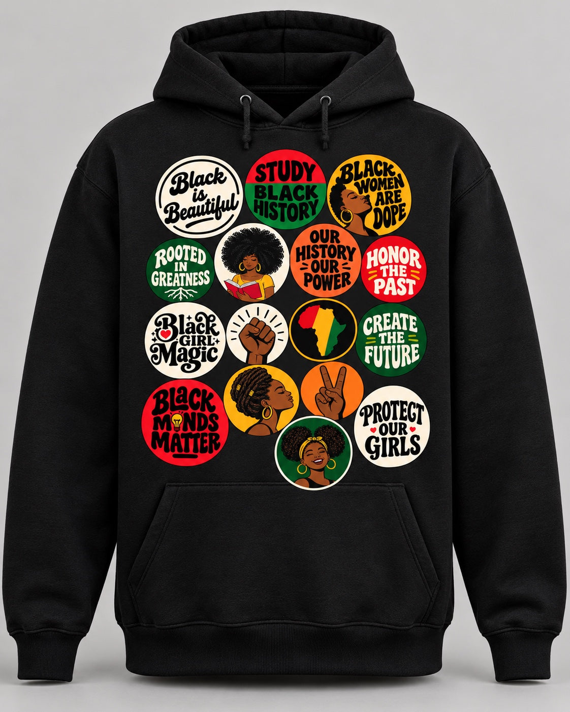 Black Culture & Girl Magic Graphic Hoodie in black