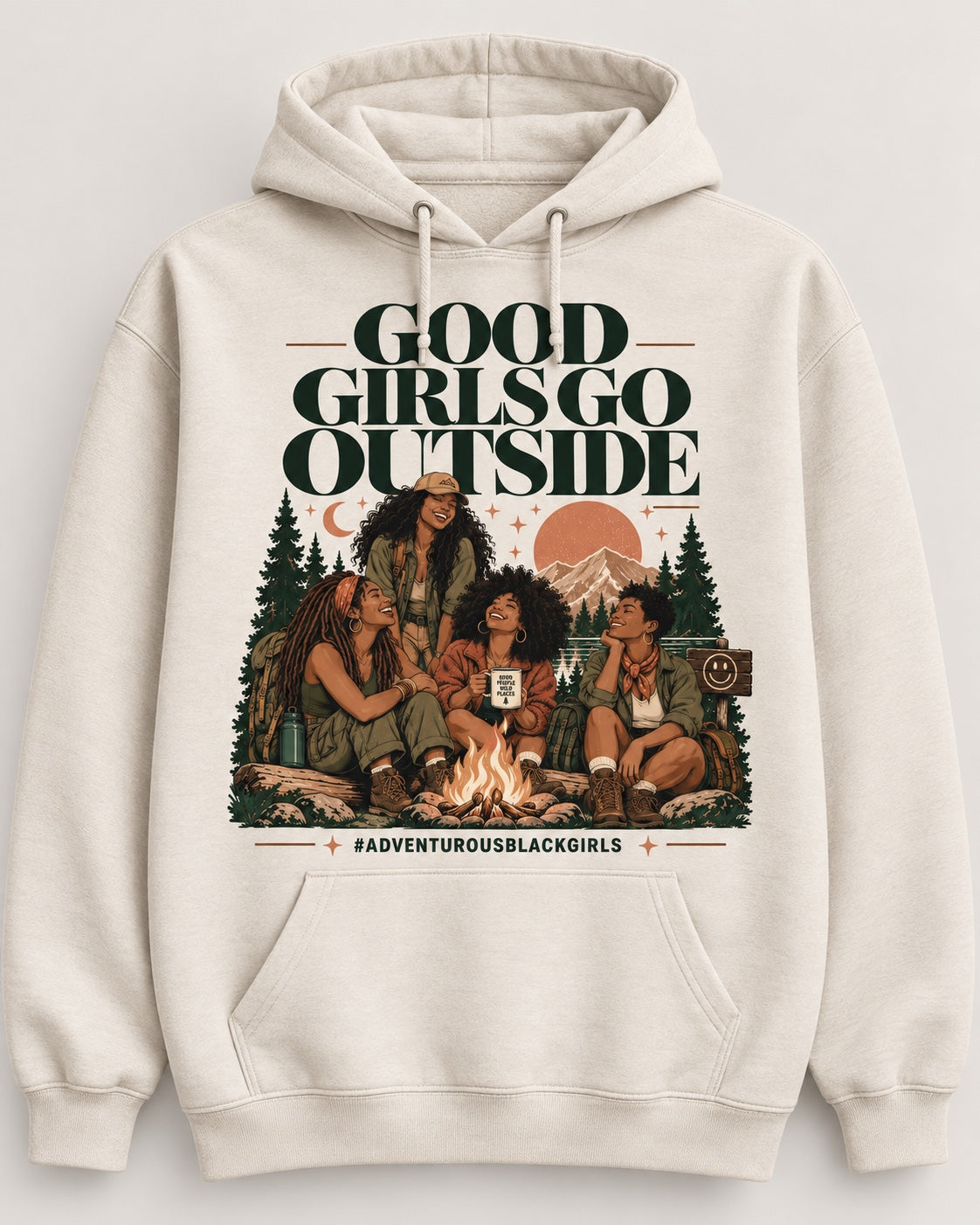 Good Girls Go Outside Graphic Hoodie in cream