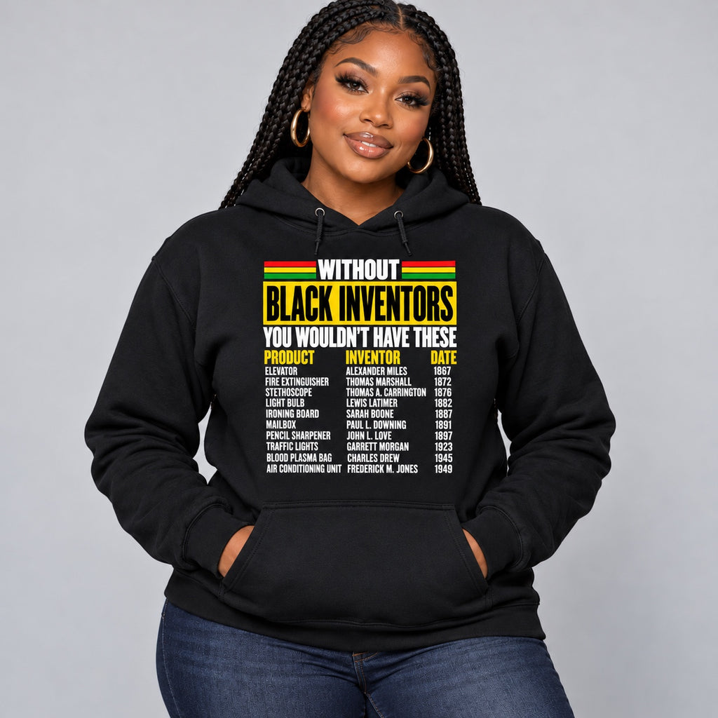 Black Inventors Graphic Hoodie in Black, model digital mockup