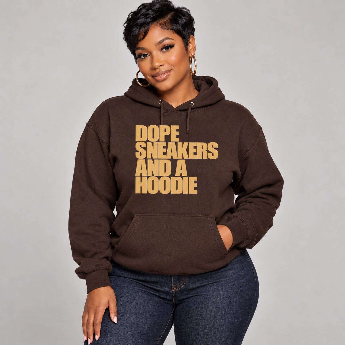 Dope Sneakers and a Hoodie in Dark Chocolate, model digital mockup