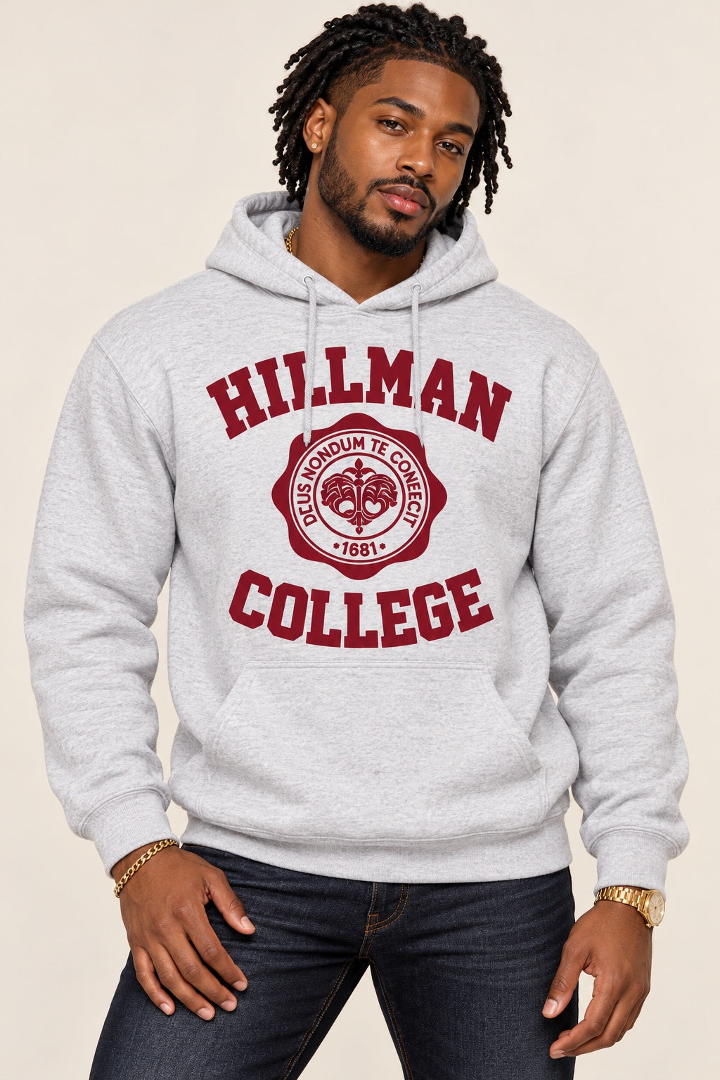 Hillman College Graphic Hoodie in Sport Grey, model digital mockup