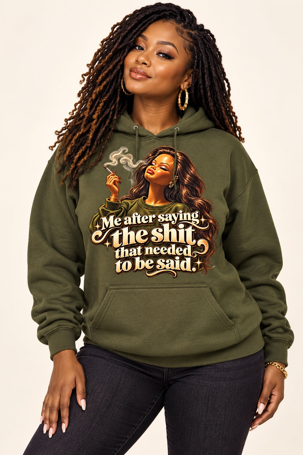 Needed to Be Said Graphic Hoodie in Military Green, model digital mockup