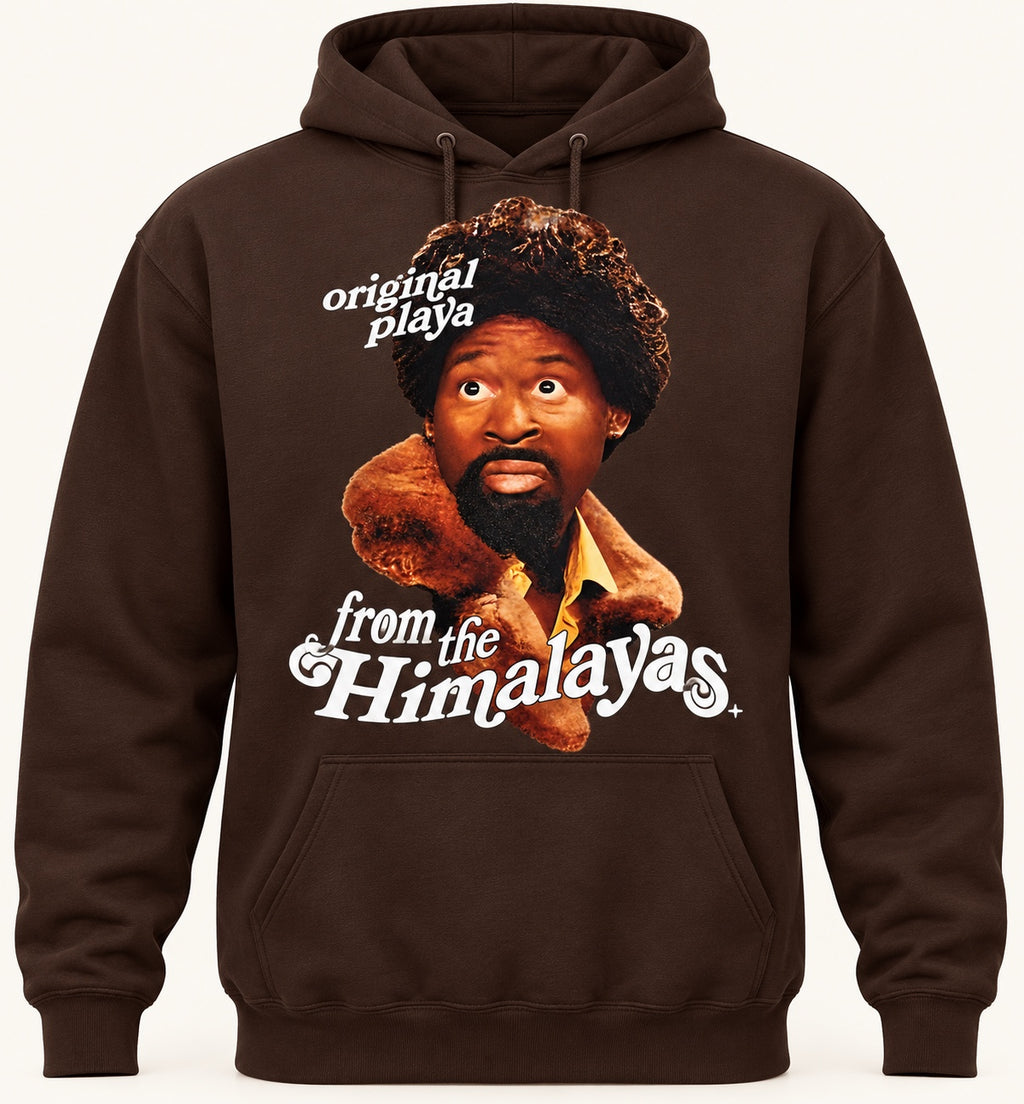 Original Playa from the Himalayas Graphic Hoodie in Dark Chocolate, front hoodie digital mockup