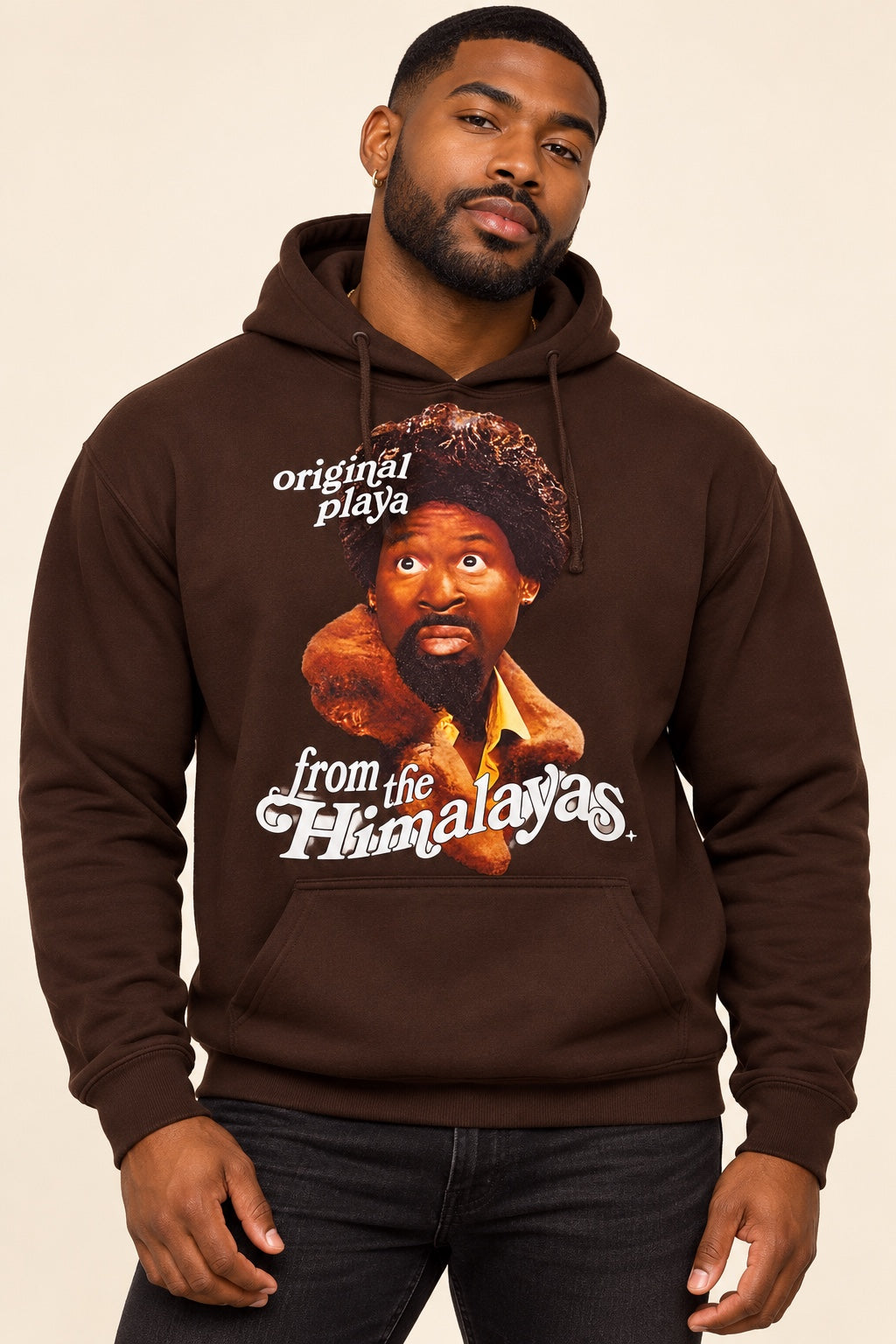 Original Playa from the Himalayas Graphic Hoodie in Dark Chocolate, model digital mockup