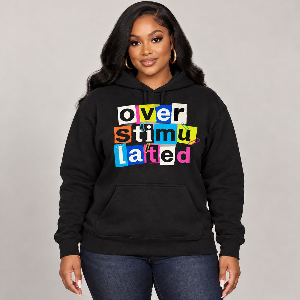 Overstimulated Graphic Hoodie in Black, model digital mockup